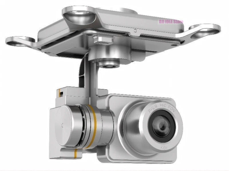 3-axis gimbal camera with silver body and front lens