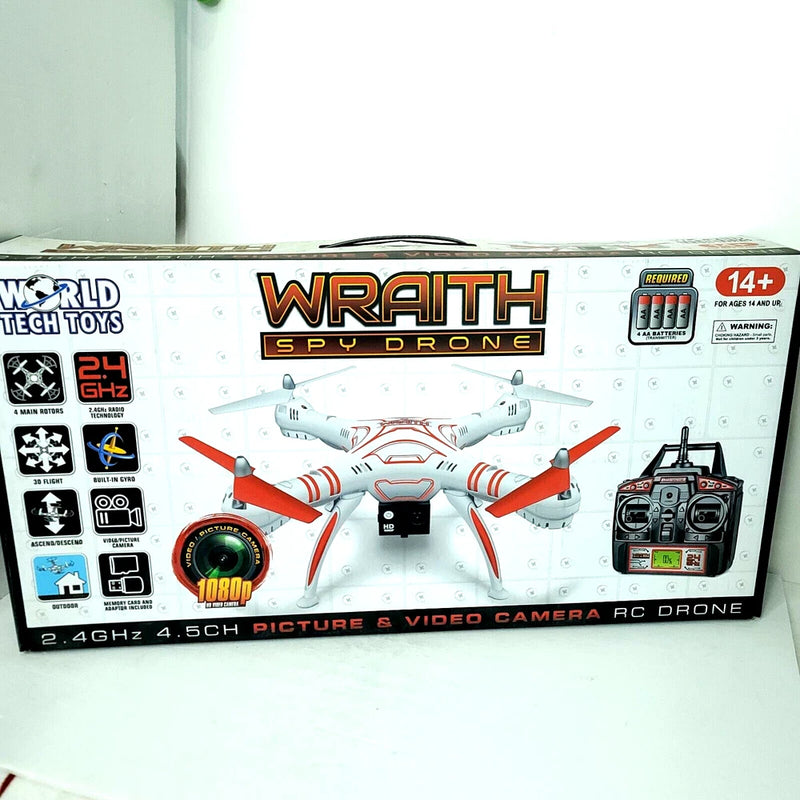White 2.4GHz RC drone with 4.5CH picture/video camera, retail box packaging