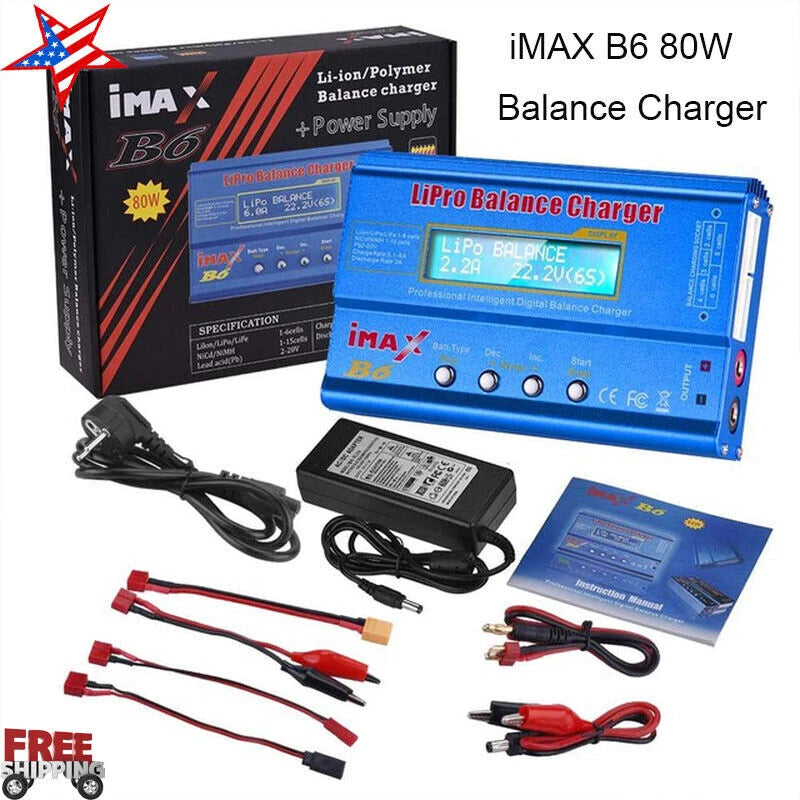 2X For iMAX B6 AC 80W Digital LCD RC Lipo LiFe NiMh NiCD Battery Balance Charger Battery