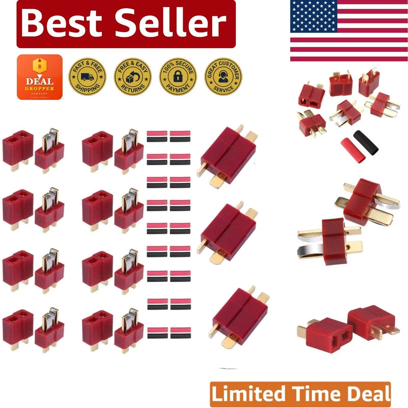 10 Pairs T-Plug Connectors for RC LiPo Batteries with 20 Shrink Tubing Pieces