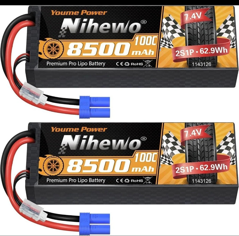 2S Lipo Battery 8500mAh 7.4V RC Battery100C Hard Case with EC5 Connector