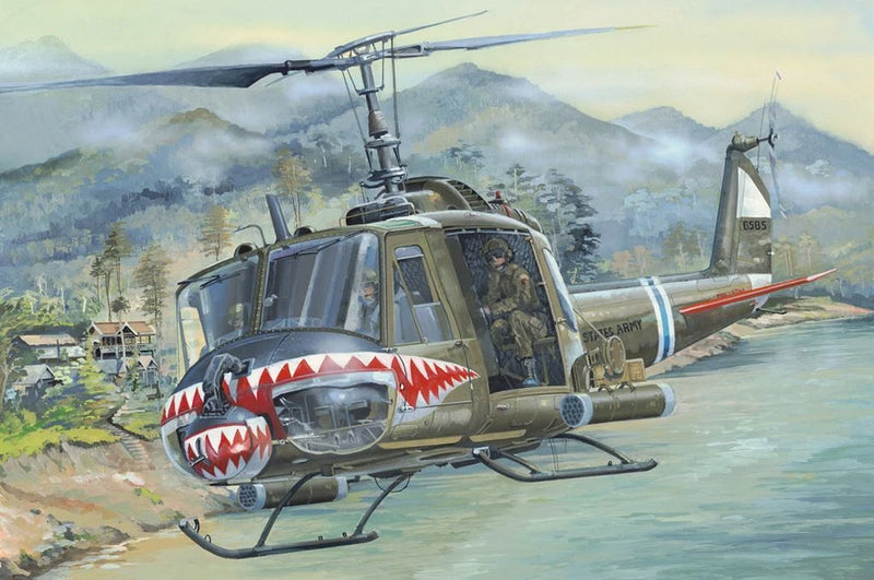 1/18 scale plastic model kit of Bell UH-1B Huey helicopter, gunship style