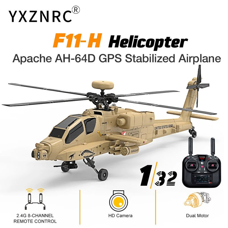 YXZNRC F11-H Apache 2.4G 8CH Optical Flow Positioning RC Helicopter 1 Battery