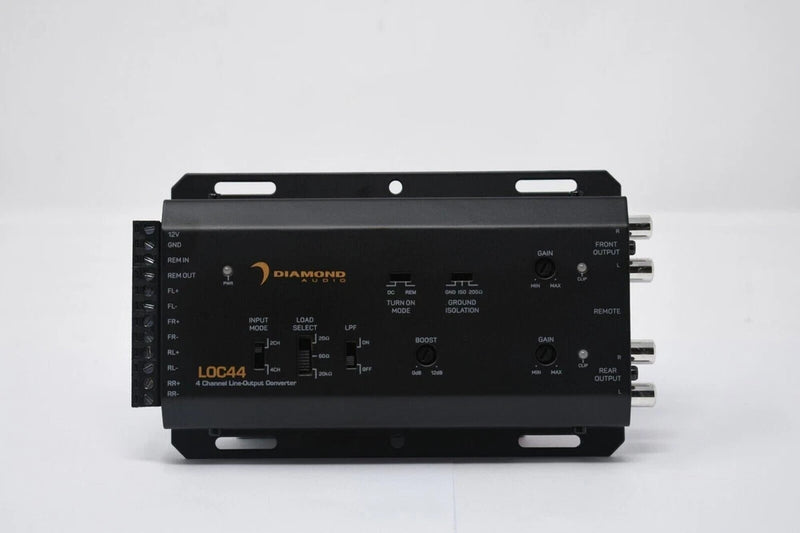 Diamond Audio LOC44 line-output converter with 4 input and 4 output terminals, front panel controls