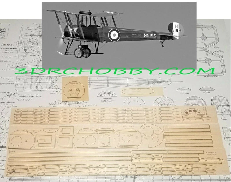 Avro 504 K Biplane 36" Wingspan RC Airplane Kit Laser Cut Balsa & Ply Short Kit