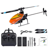 Orange RC helicopter toy with 4-channel remote control and accessories set