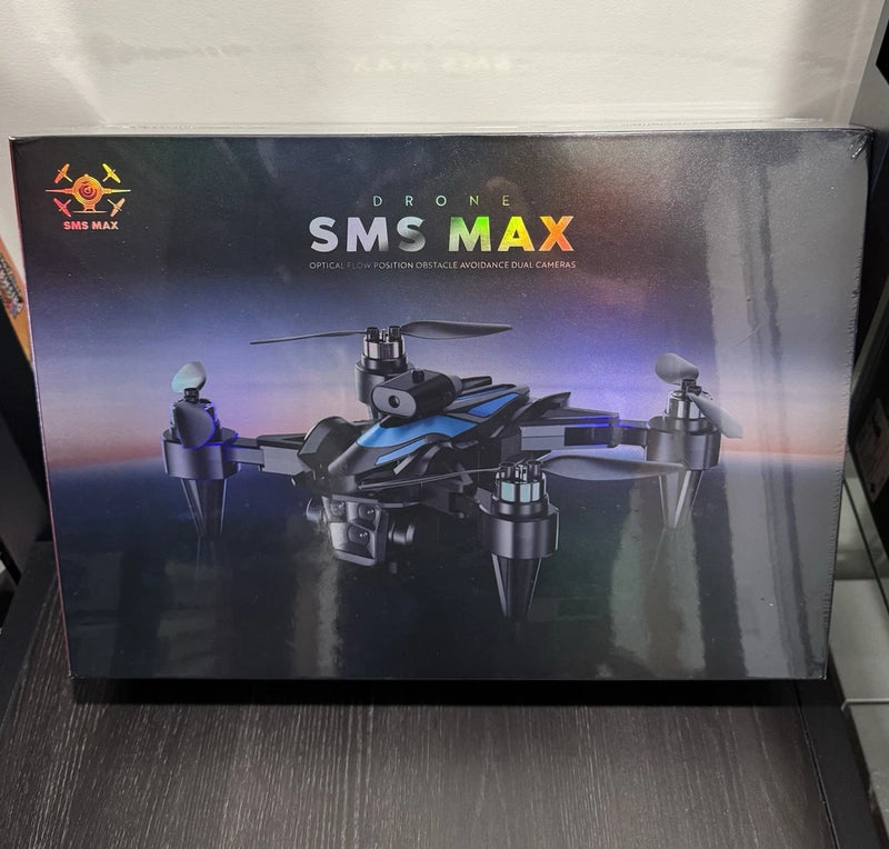 SMS MAX quadcopter drone retail box with front drone illustration