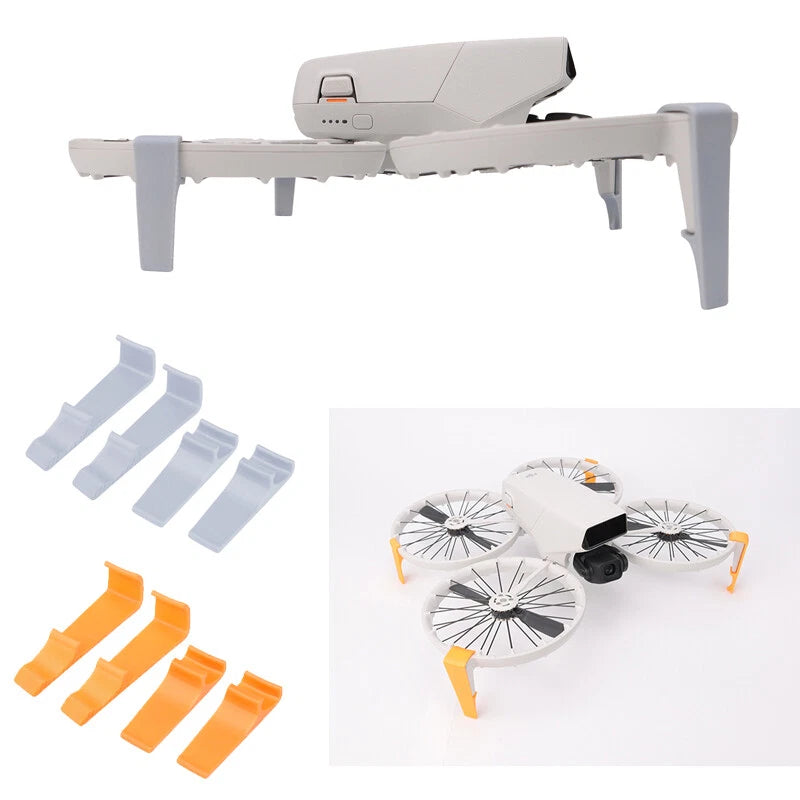 Folding landing gear set with mounting clips and prop guards, light gray and orange