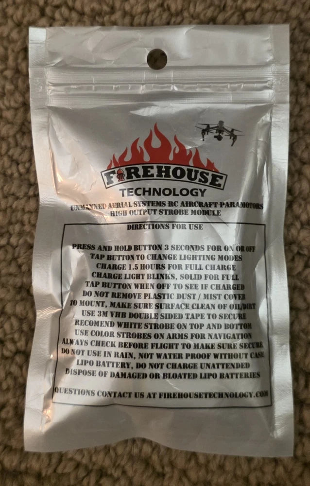 Firehouse Technology ARC drone strobe instruction pouch with printed label