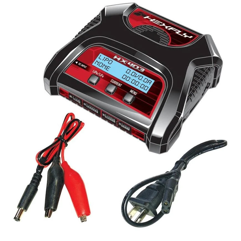 Hexfly HX-403 Dual Port 2S-4S AC/DC LiPo LiFe Battery Charger RER07788 Battery