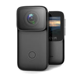 SJCAM C200 action camera with front lens and rear screen, black waterproof body