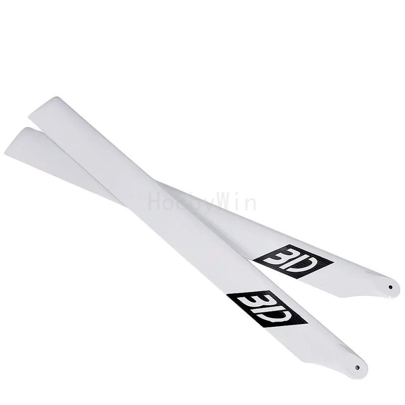 430mm RC helicopter main rotor blades, white pair with BD logo tips