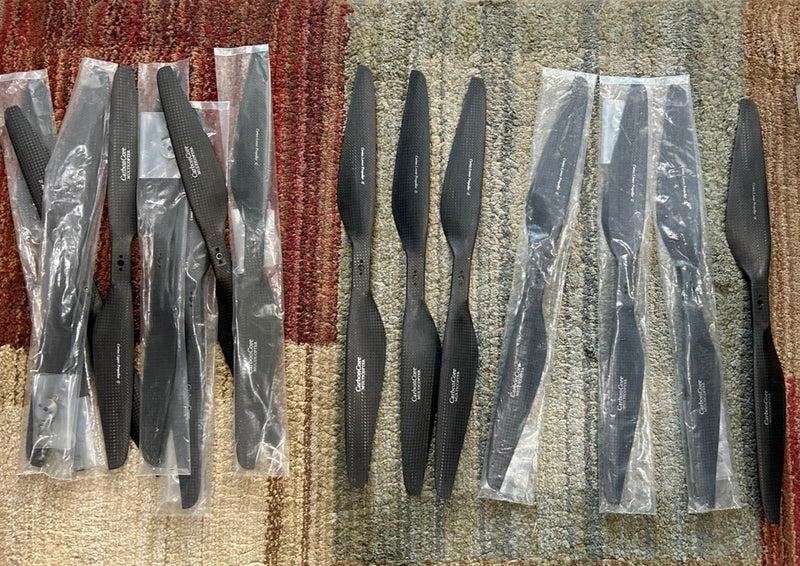 Carboncore Cortex X8 drone propellers, black blades in clear sleeves