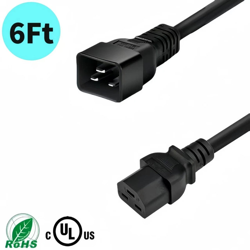 6ft 12AWG IEC320 C20 to C21 20A 250V Heavy-Duty Power Extension Cord,UL LISTED