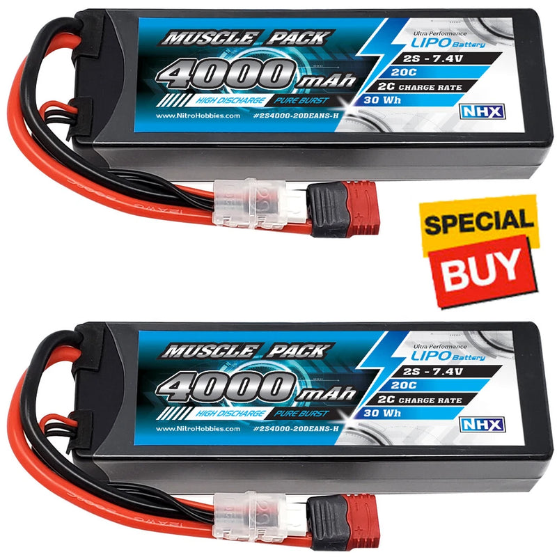 NHX Muscle Pack 2S 7.4V 4000mAh 20C Hard Case Lipo Battery w/DEANS Connector (2) Battery
