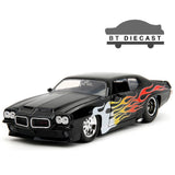 JADA BIGTIME MUSCLE 1971 PONTIAC GTO 1/24 DIECAST MODEL with FLAMES BLACK 35022