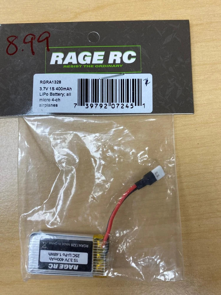 RAGE RC RGRA1328 3.7V 400mAh 25C LiPo Battery Micro Warbirds Tempest 600 HH