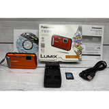 Panasonic Lumix DMC TS25 Orange Waterproof 16.1 MP Digital Camera 64GB SD Card