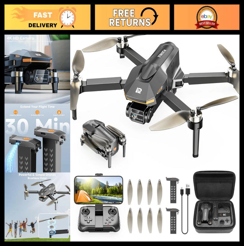 4K Camera Drone for Adults, FPV Beginner, One Key Take Off/Landing, 30 Min Fligh