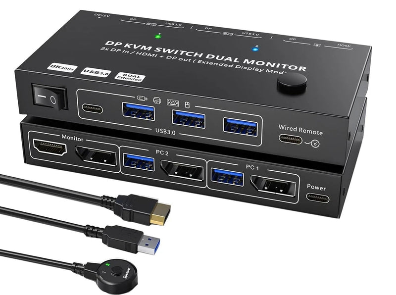 MST Displayport Splitter Dual Monitor KVM Switch 2 Monitors 2 Computers 1 DP in
