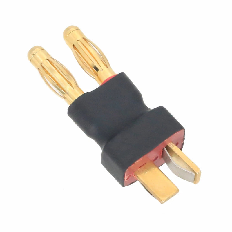 Deans T-plug to 4mm bullet male adapter, black housing with dual gold pins
