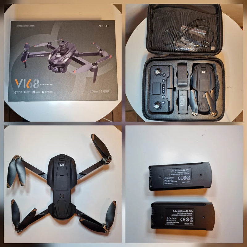 Foldable quadcopter drone kit with carrying case and two battery packs