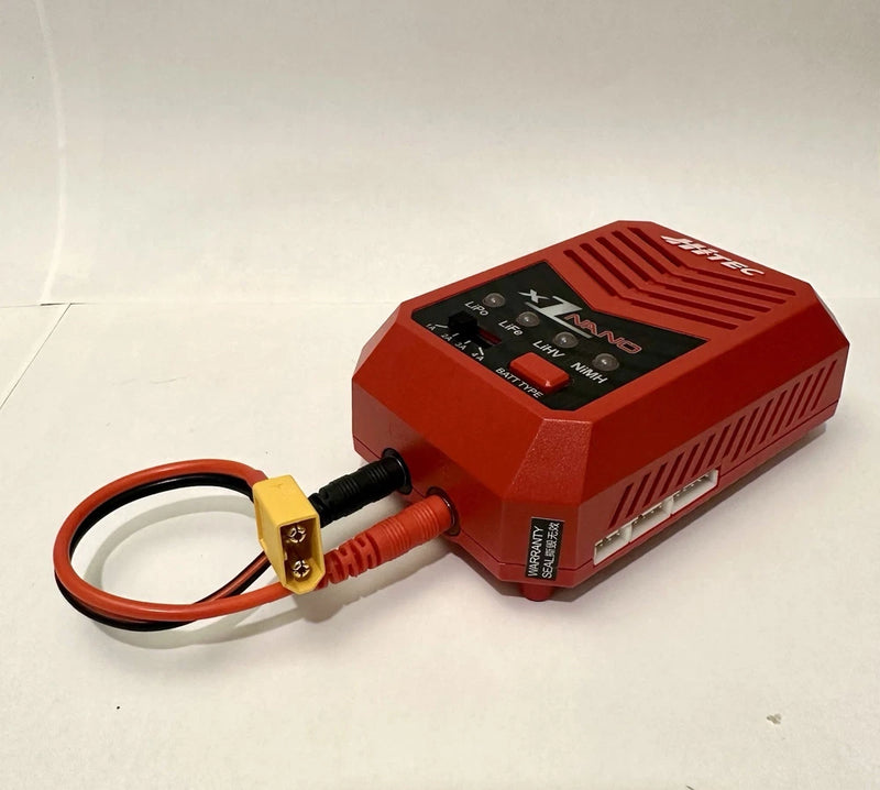 HiTec X1 Nano RC Battery Charger - LiPo, LiHV, LiFe, NiMH + XT60 Bullet Plug Battery
