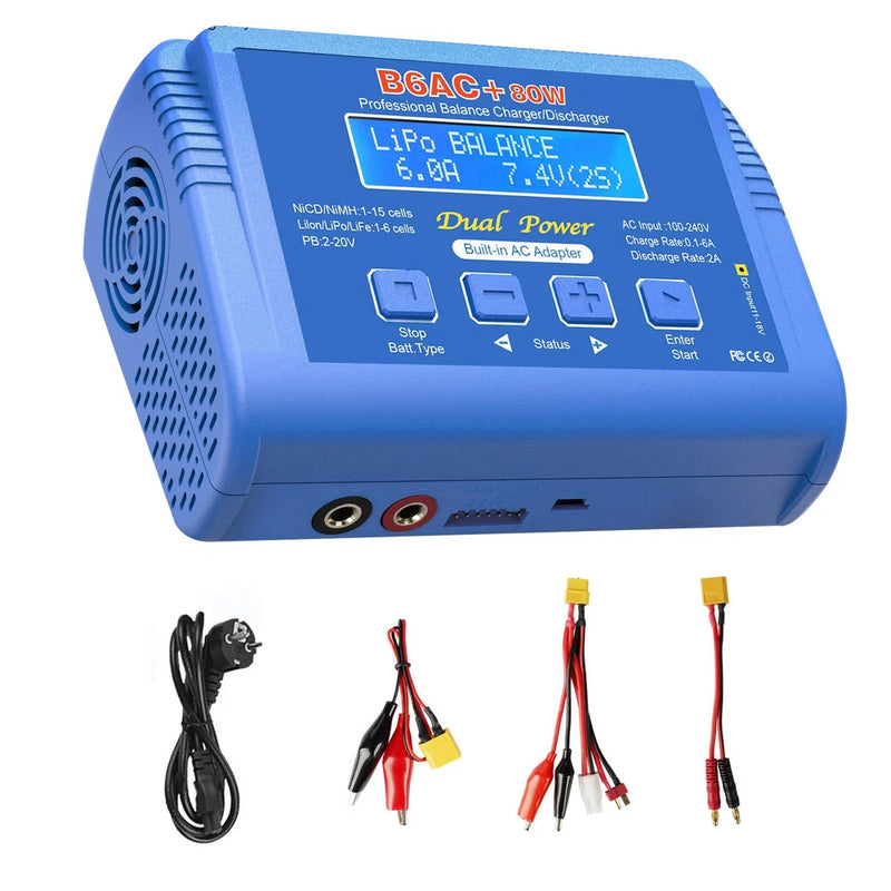 B6AC 80W RC LiPo Battery Balance Charger 6A Discharger Li-ion NiMH Built-in Battery