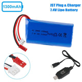2S Li-po Battery 7.4V 1300mAh 10C JST Plug & Charger for RC Car Off Road Truck