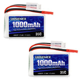Rechargeable LiPo battery pack, URGENEX 1000mAh blue label, JST plug, red/black wires