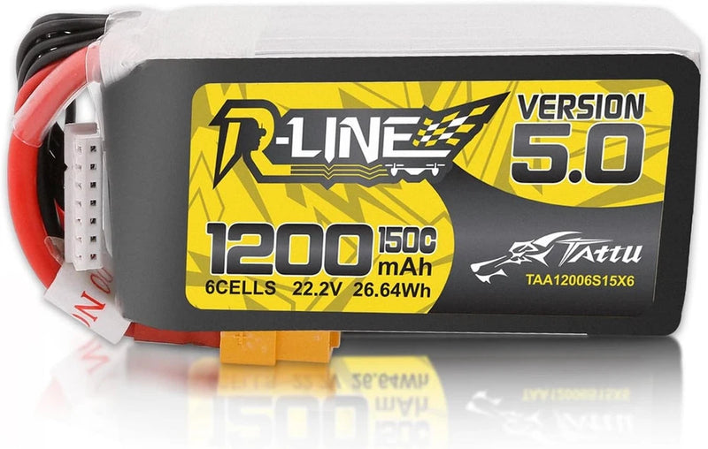 R-Line 6S LiPo battery pack with red/black leads, yellow Version 5.0 label