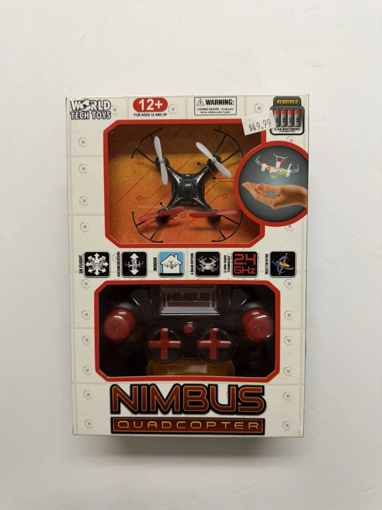 Nimbus quadcopter drone toy in retail box with remote control, 2.4GHz