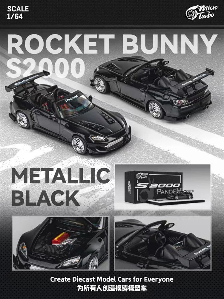 Micro Turbo 1:64 S2000 Rocket Bunny Metal Black Diecast Model car