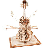 Wooden 3D mechanical puzzle model kit with gears and music notes on base