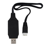 Black USB-A to LiPo charger cable with inline connector and USB plug