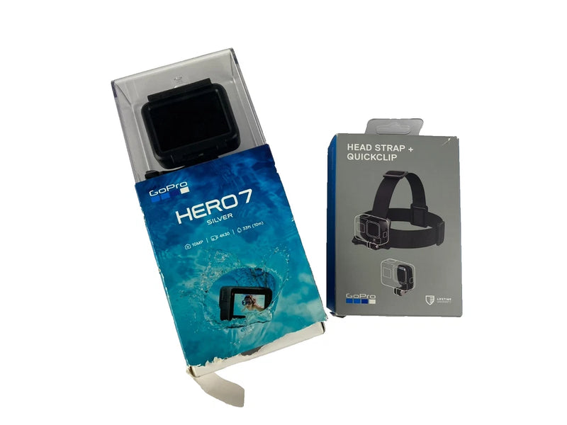 NEW in BOX GoPro Hero 7 10 MP 4K30 33FT camera + Head Strap Quickclip included