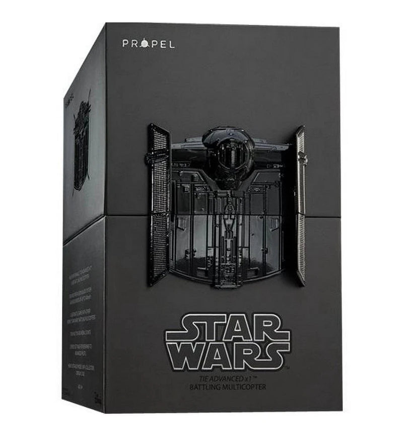 Propel Star Wars TIE Fighter Advanced X1 battling quadcopter drone in box