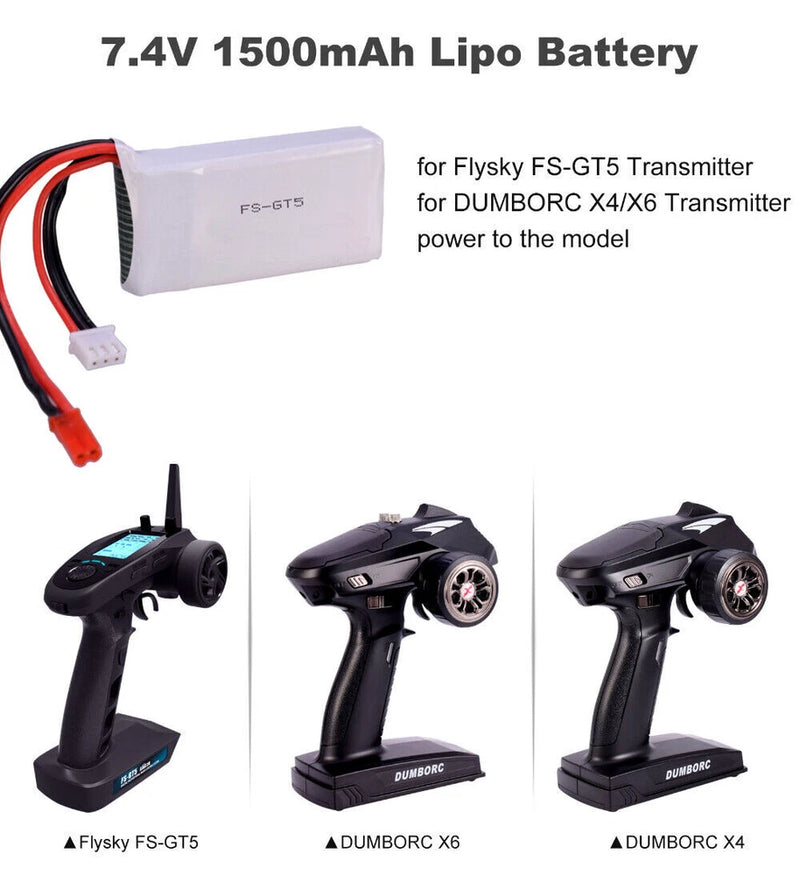 7.4V 1500mAh Transmitter Li Battery for Flysky FS-GT5 DUMBORC X4 X6 RC Car Boat