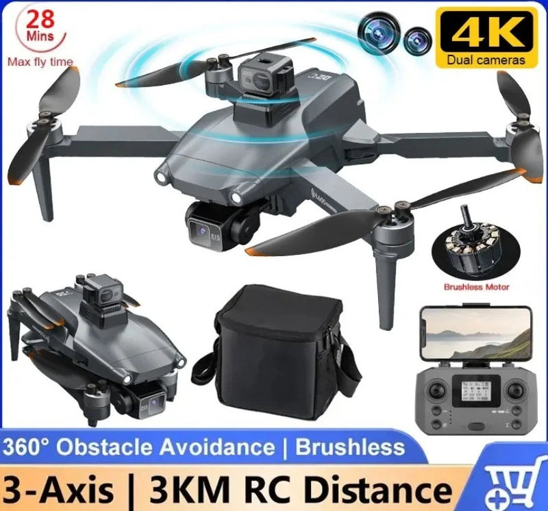 GPS 4K dual-camera quadcopter drone with brushless motors and 3-axis gimbal, controller