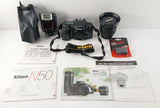 Nikon N50 35mm SLR Film Camera + Tamron 70mm Lens + SB-22 Flash WORKS GREAT
