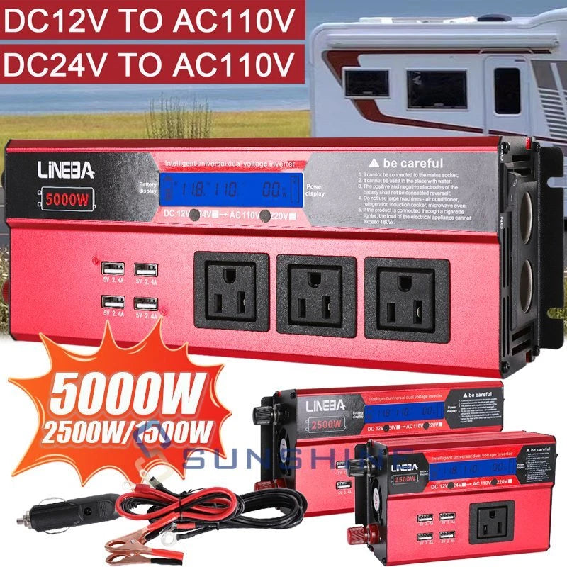 Convertidor De DC 12V 24V A 110V AC Para Carro Auto Inversor Corriente de 5000W
