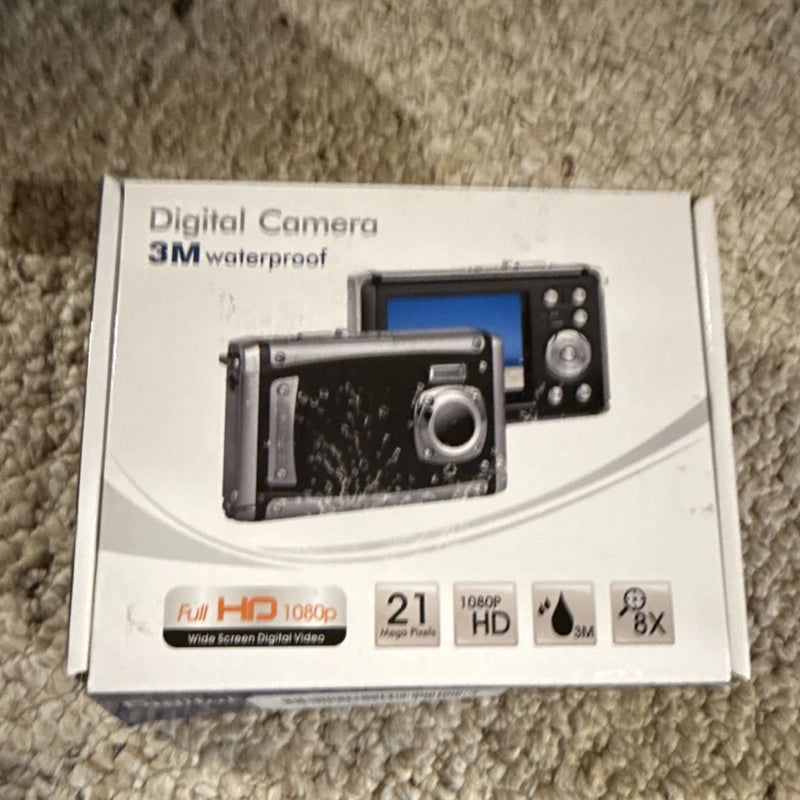 Waterproof Underwater Digital Camera 21MP 1080p HD 8x Zoom Black Micro SD