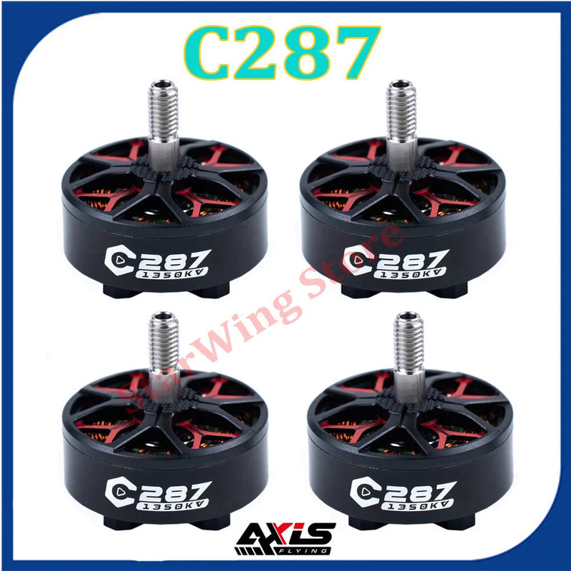 Black brushless drone motors with C287/1350KV markings and red cooling vents