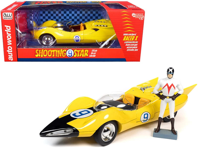 AutoWorld 1:18 SPEED RACER Shooting Star 9 & Racer X Figure Model Yellow AWSS125
