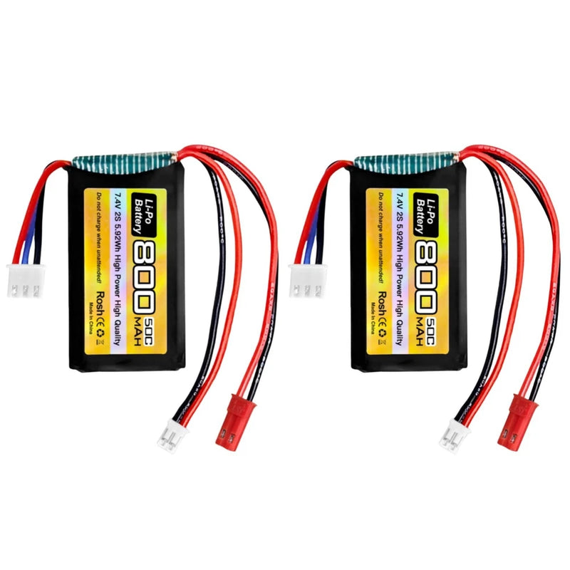 2PCS 7.4V 800mAh 2S 50C Li-Po Battery for RC Cars, Trucks & Drones - JST/PH2.0 P Battery