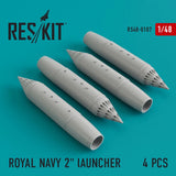 Gray aircraft equipment launcher set, 4 pcs, cylindrical with pointed tips, 1/48 scale