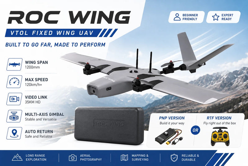 RTF VTOL Fixed Wing FPV Drone Argus ROC Wing 40-60KM Flight 30KM Video Link UAV