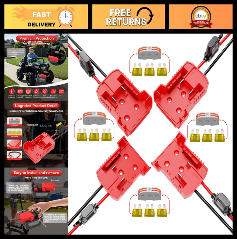 4-Pack Power Wheels Battery Adapter for Milwaukee M18 - DIY RC Car Converter, 12 Converter