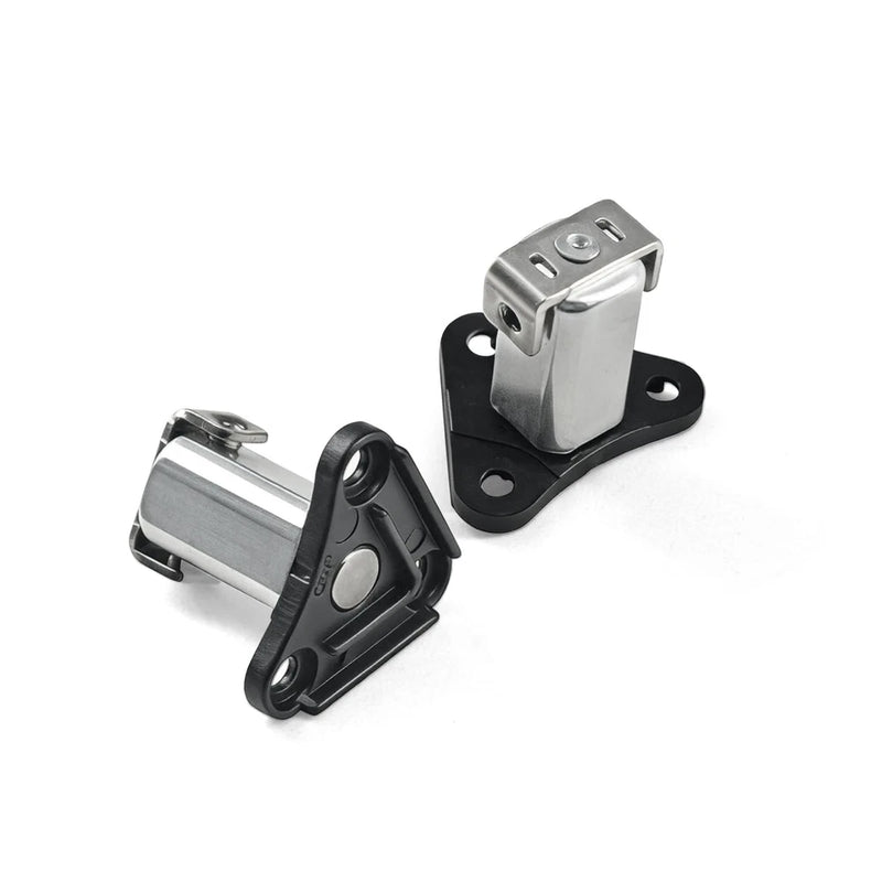 Drone arm parts set with silver metal hinges and black mounting plates