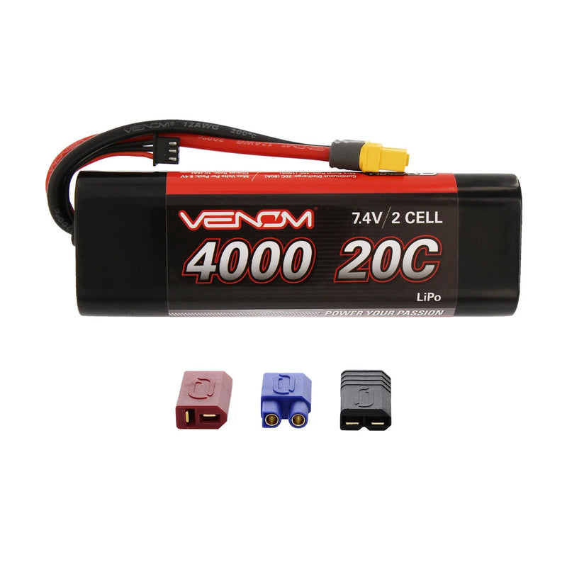 Venom 20C 2S 4000mAh 7.4 Softcase LiPo Battery with Universal Plug Battery